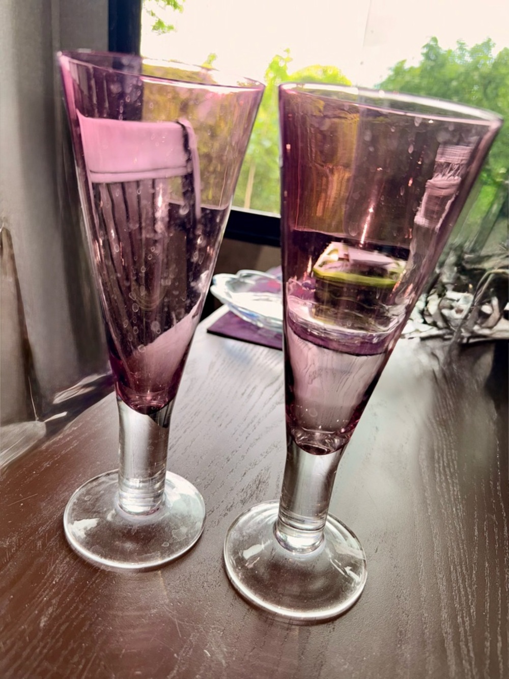 Crystal Drinking Glasses Thick Stem Cocktail Tea Light Purple Plum Cranberry